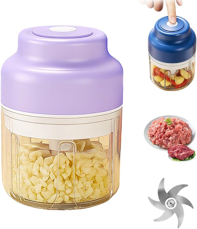 2026 Upgrade Electric Garlic Chopper, Mini Portable USB Charging Food Processor & Vegetable Chopper, Veggie Grinder for Garlic, Onion, Nuts, Herbs (Purple, 320ml)