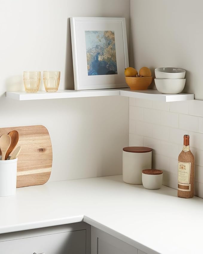 BAYKA Floating Shelves White, 22.5 inches Rustic Wood Wall Mounted Shelves for Bathroom, Bedroom, Living Room, Kitchen & Office, Hanging Display Shelf with 22 lbs Capacity