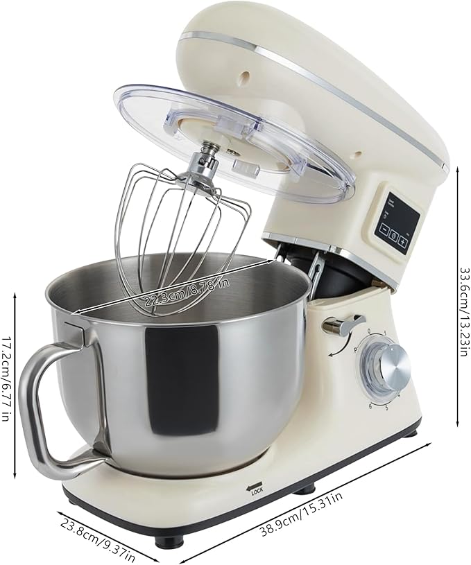Stand Mixer, 6.5 Quart, 6+1 Speed Tilt-Head Kitchen Mixer, Copper Motor, Household Food Mixer with Bowl, Flat Beater, Dough Hook, Egg Whisk fit for Kitchens, Small Restaurants, Bakeries (White)