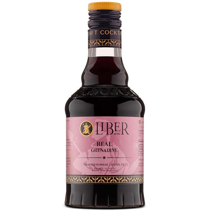 Liber & Co. Real Grenadine Syrup - Drink and Cocktail Mixer with 65% Cold-Pressed Pomegranate Juice & Orange Blossom Water - All Natural, No Dyes - Essential for Tequila Sunrise, Shirley Temples, Sodas & Classic Cocktails (12.7 oz)