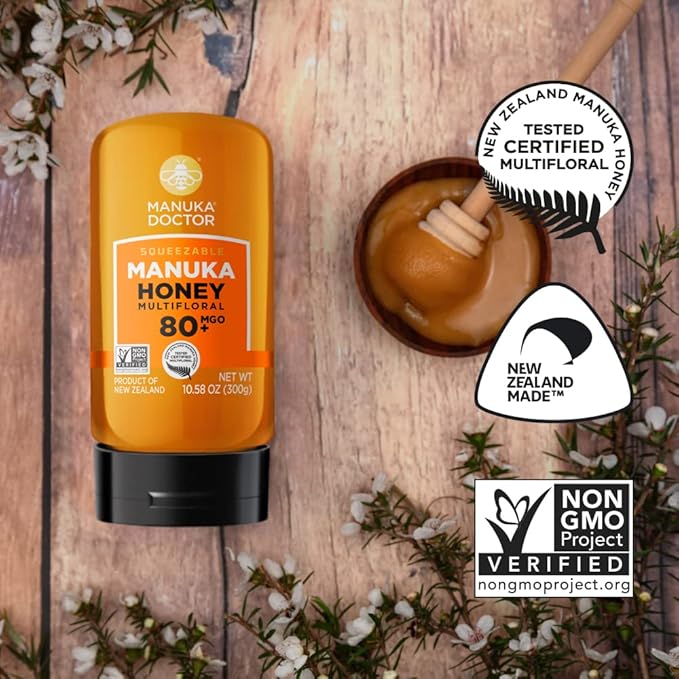 Manuka Doctor - MGO 80+ Squeezy Manuka Honey Multifloral, 100% Pure New Zealand Honey. Certified. Guaranteed. Raw. Non-GMO (10.58 oz)