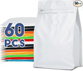 Coffee Bags with Valve(60pcs,8 oz,1/2 lb) Vented Coffee Beans Packaging Bags High Barrier Aluminumed Foil Flat Bottom Heat Sealed Side Zipper Resealable Storage Bag for Home or Business（White）