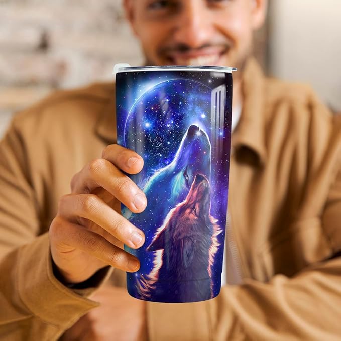 winorax Wolf Tumbler Wolves Gifts For Women Men Wolf Cup 20oz Stainless Steel Insulated Coffee Travel Mug Cup Tumblers Equestrian Gifts For Birthday Christmas