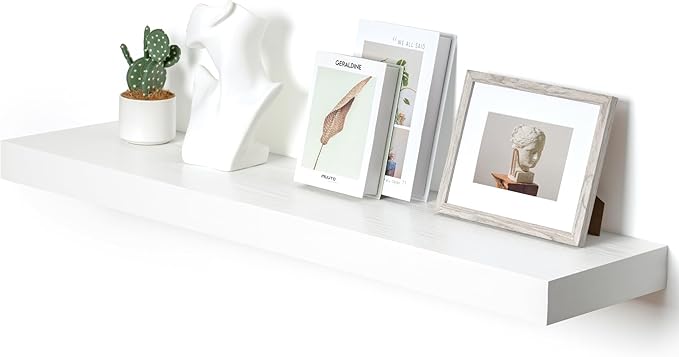 48 Inch White Floating Shelf | 12 Inch Deep Floating Shelves Set of 1 | 48" D x 12" D Rustic Wood Shelves for Wall | Deep White Shelves for Living Room Bathroom Laundry Room Kitchen