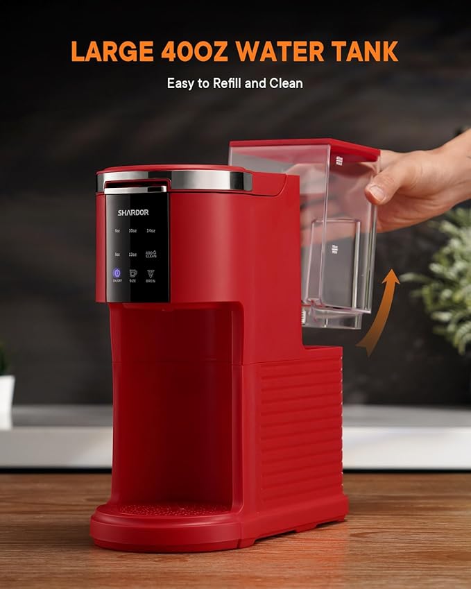 SHARDOR 3 in 1 K Cup Coffee Maker, Single Serve Coffee Maker for K Cup Pods & Ground Coffee & Teas, 6 to 14oz Brew Sizes, 40oz Detachable Water Reservoir, Compact Design, Red
