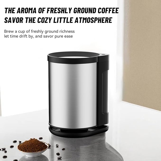 Stainless Steel Coffee Grinder and Spice Grinder with Dual Blades & Heat Dissipation Base, for Uniform Grinding of Large Batches of Beans and Spices