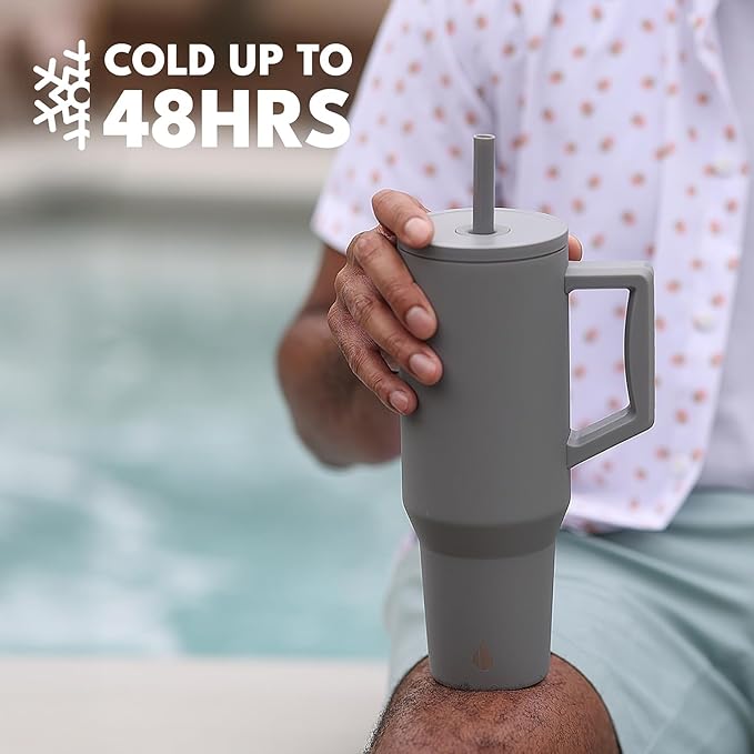 Elemental 40 oz Tumbler with Handle and Straw - Spill Proof Insulated Stainless Steel Commuter for Hot and Cold Beverages - Travel Coffee Mug with 2 Straws & Spill Proof Lid - 40oz - Graphite