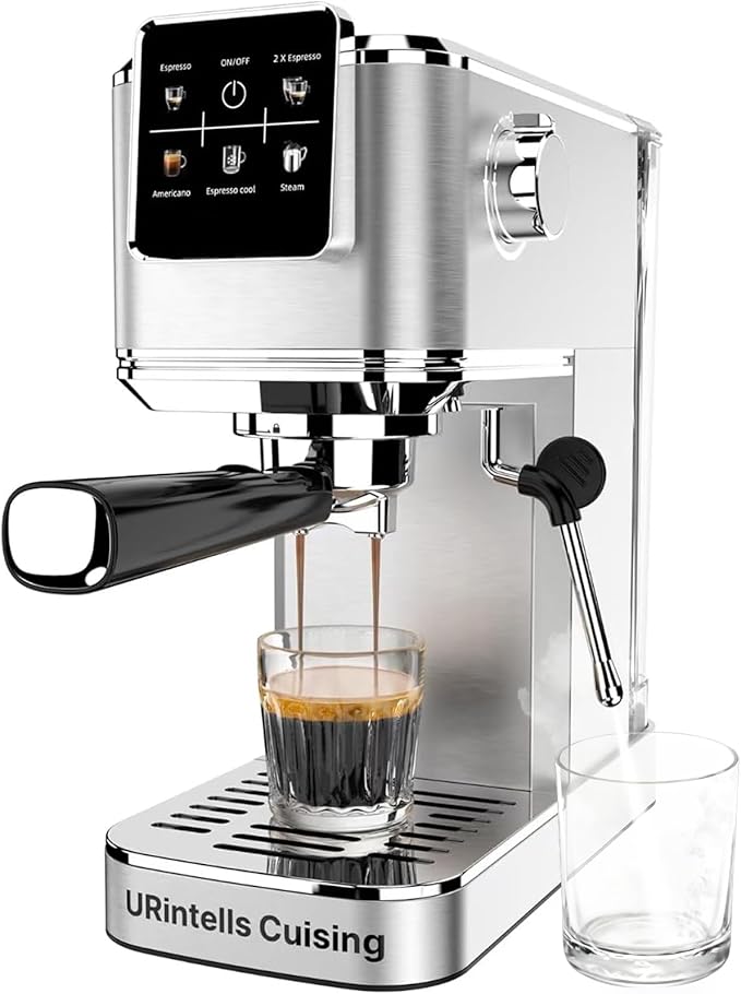 Espresso Machine 20 Bar,Touch Screen Espresso Maker with Steam Milk Frother,Stainless Steel Coffee Machine for Cappuccino Latte Americano Cold Brew,1350W Fast Heat Up System,Silver