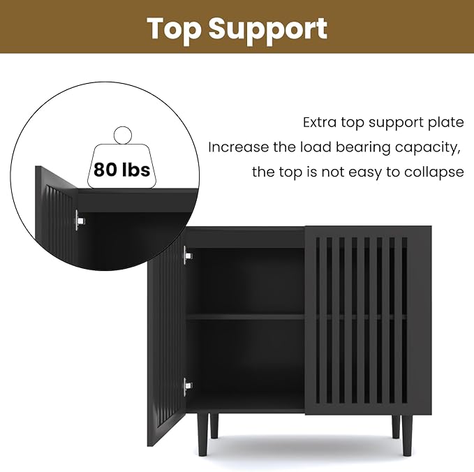CHUWELL Farmhouse Storage Cabinet, 31.5" Buffet Cabinet with 2 Doors and Adjustable Shelf, Sideboard Coffee Bar with Solid Wood Feet for Kitchen,Dining Room,Living Room,Black