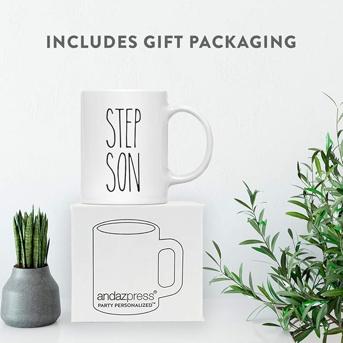Andaz Press Simple Rustic Farmhouse Kitchen Decor 11oz. Ceramic Coffee Tea Mug Gift, Step Son, 1-Pack, Birthday Christmas Gift Ideas for Family, Friends