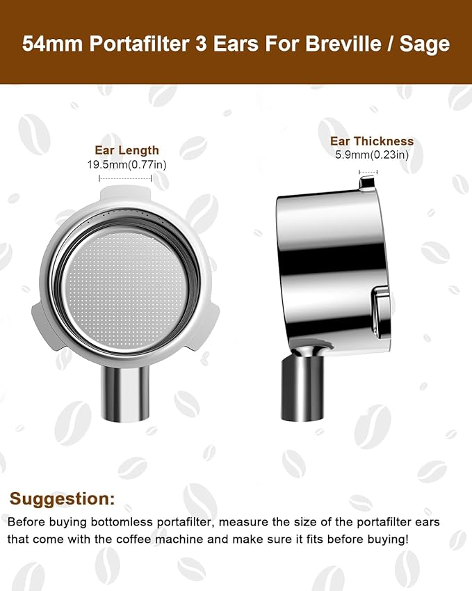 54mm Bottomless Portafilter, 3 Ears Bottomless Naked Portafilter Compatible with Breville/Sage Barista Express BES870/876/878/880/881/450/500/810/840, with Puck Screen and 18g Filter Basket