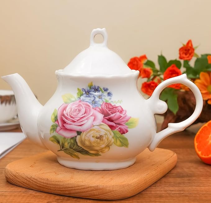 Classic Vintage British Royal Style Ceramic Teapot, 30OZ Large Teapot Perfect for Everyday Gatherings (green, Large)