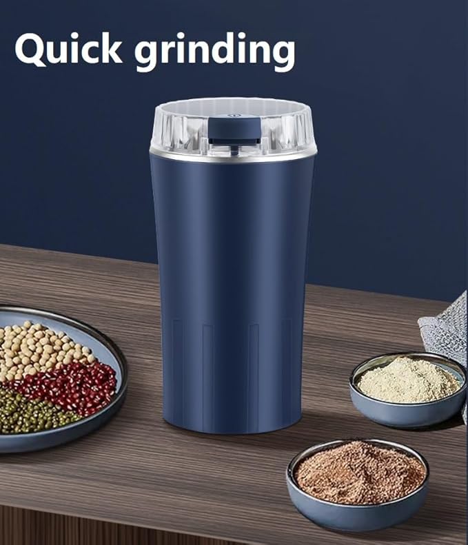 Electric Coffee Grinder, Portable Coffee Bean and Spice Grinder, 300W Powerful, Household Stainless Steel 8-Blade Blade, for Herbs, Spices, Coffee, Nuts, and Seeds (Blue)
