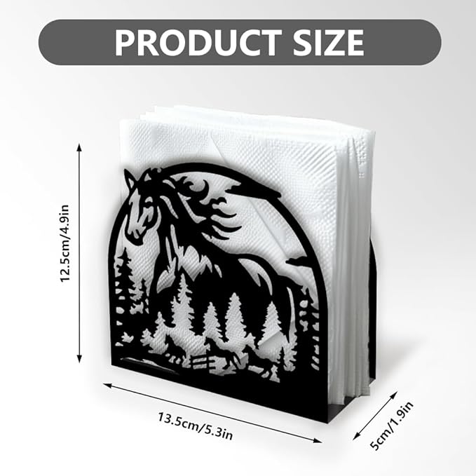 Herd of Horses Decorative Black Metal Napkin Holder for Table, 5.3" x 4.9" x 1.9" Aniaml Tree Forest Standing Napkin Holder for Home Kitchen Restaurant Picnic Party Coffee Bar Dining Room