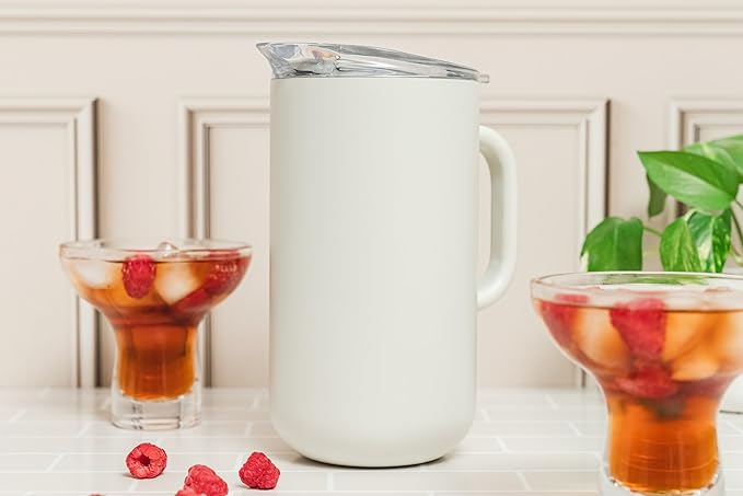 Served Premium Insulated Pitcher (2L/66oz) - Double Walled, Copper Lined Stainless Steel Pitcher with Lid - Vacuum Insulated Carafe for Hot Coffee, Tea, Iced Drinks, Water, Cocktails, and More