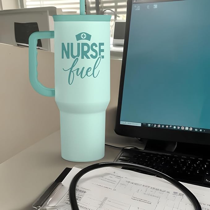 SANDJEST Nurse Gift Tumbler 40oz with Handle and Straw – Nurse Fuel Insulated Stainless Steel Travel Coffee Mug for Nursing Friend Student - Gifts for Appreciation, Birthday, Christmas