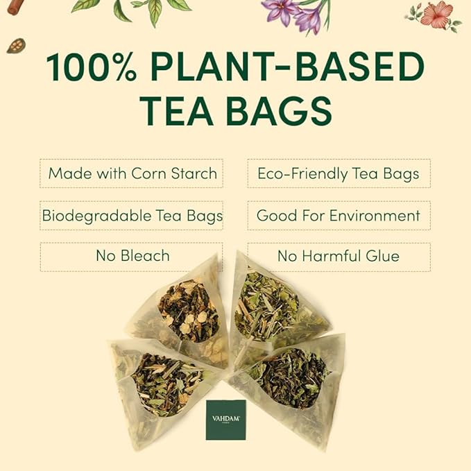 VAHDAM, Assorted Herbal Tea Variety Pck (6 Variants, 36 Tea Bags) Caffeine Free, Gluten Free, Non GMO | Eco Friendly Long Leaf Pyramid Tea Bags I Christmas Tea Gift Sets