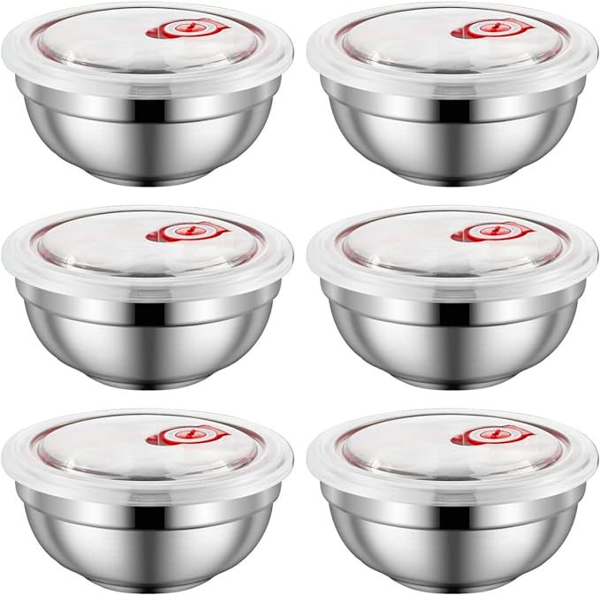 28 Oz Stainless Steel Large Bowls Set of 6, Metal Double-walled Insulated Noodle Soup Bowls with Lids for Adult, Dishwasher Safe and Unbreakable