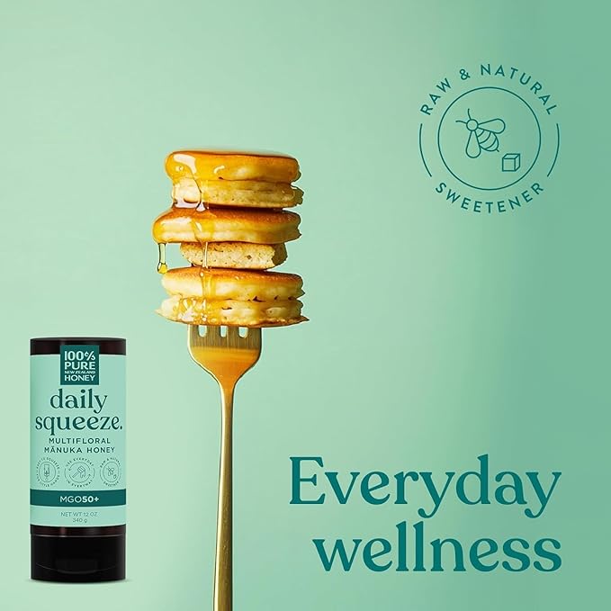 Manuka Honey New Zealand - MGO 50+ Multifloral 100% Pure New Zealand Mānuka Squeezy Honey, Raw Mānuka Honey, 12 Ounce