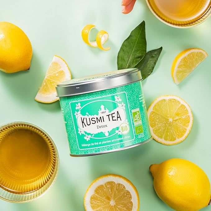 Kusmi Tea - Detox - Organic Blend of Green Tea, Mate & Lemon - Lemongrass, Rose Hip and Lemon Flavours - Enjoy Hot or Iced - Loose Leaf Tea - Tin Box of 3.5 oz - Quantity for about 50 cups