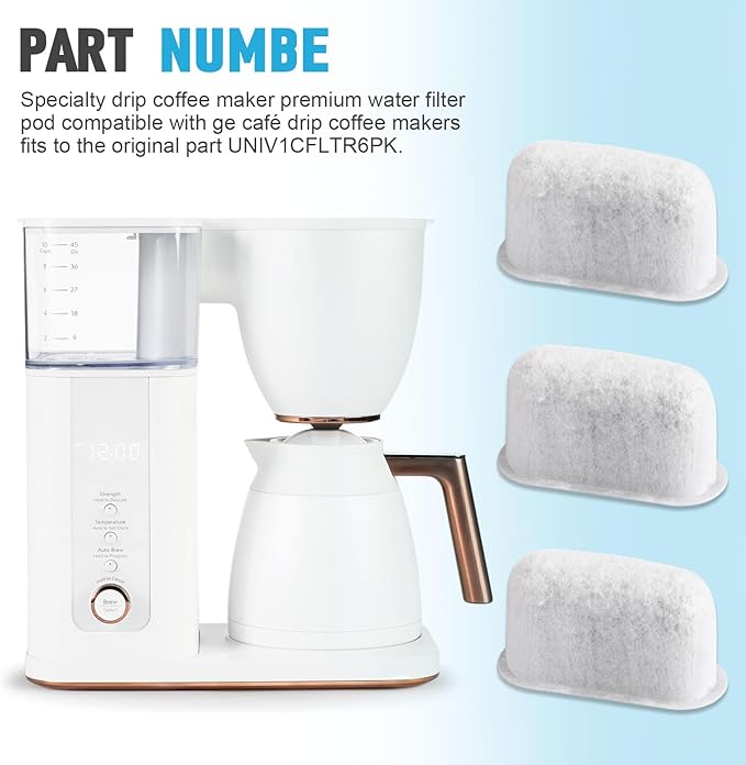 Coffee Maker Water Filter UNIV1CFLTR6PK Replacement For GE Café Carbon Water Filter Pod Specialty Drip Coffee Maker G7CDABSSTSS,G7CDAASSTSS,C7CDAAS3PD3,C7CDAAS4PW3 (3Pack)