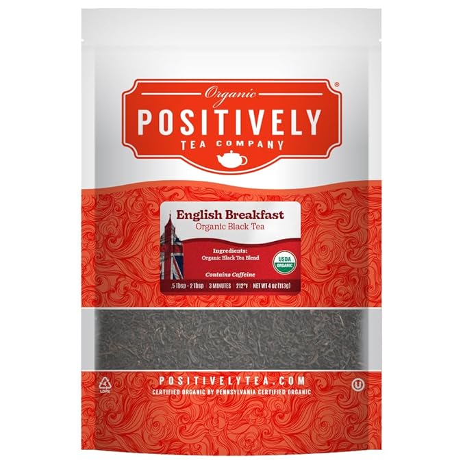 Organic Positively Tea Company, English Breakfast Black Tea, Loose Leaf, 4 Ounce