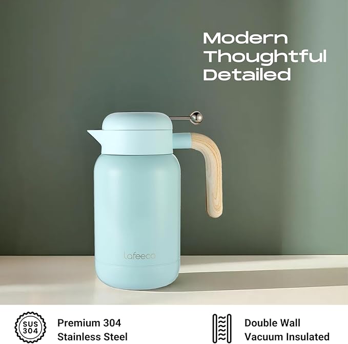 Aura Thermal Coffee Carafe - Vacuum Insulated Stainless Steel Tea Pot & Water Pitcher, Keeps Drinks Hot or Cold, BPA-Free, Beverage Dispenser Thermos - 51 oz Blue