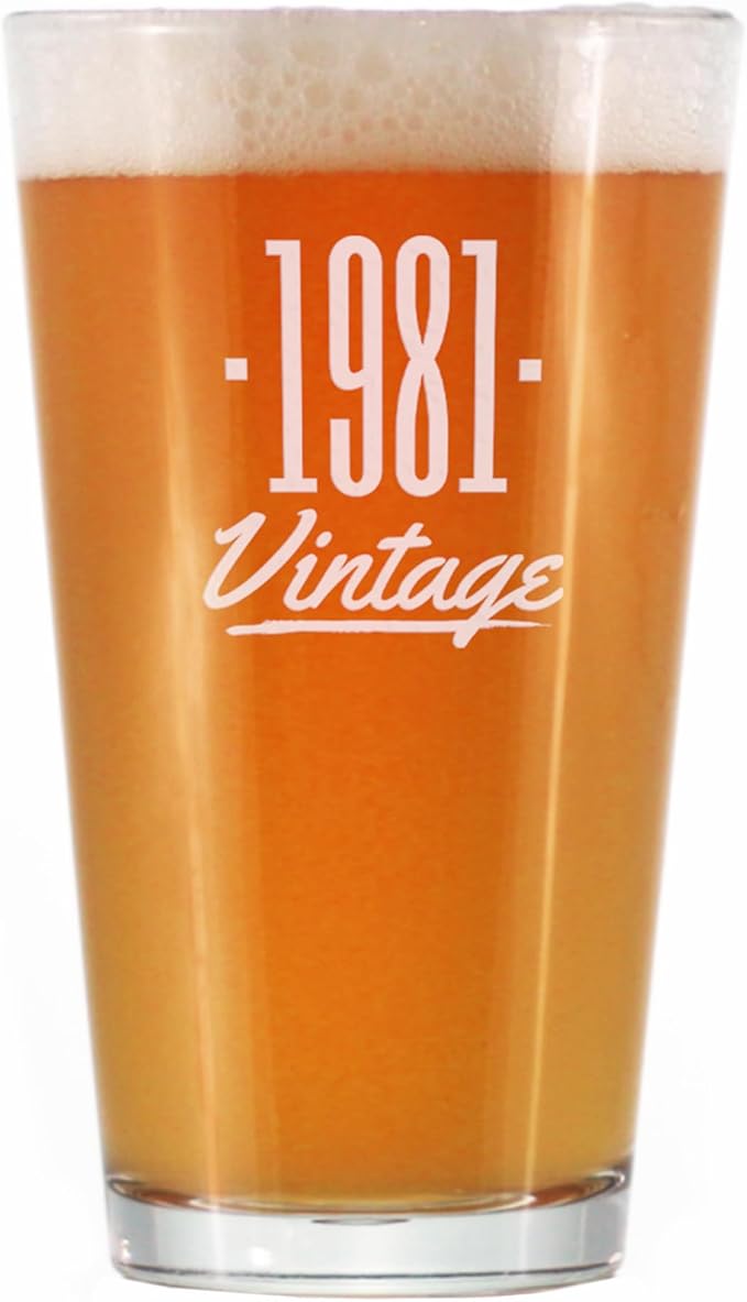 Vintage 1981 Pint Glass for Beer - 44th Birthday Gifts for Men or Women Turning 44 - Fun Bday Party Decor - 16 oz