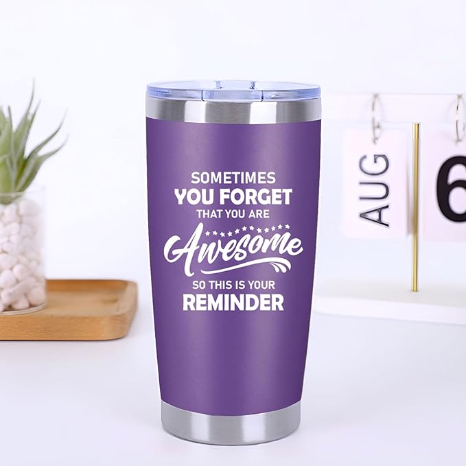 Christmas Gifts for Women - Sometimes You Forget You're Awesome Inspirational Coffee Mug Cup - Thank You Birthday Gifts for Women, Mom, Teacher - Purple 20 oz Tumbler