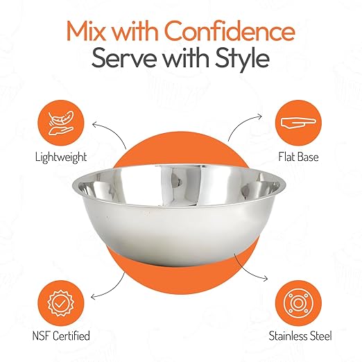 Tiger Chef Heavy Duty Mixing Bowl 30 Quart All-purpose Mixing Bowls for Home and Commercial Use - Best Prep Bowls for cake mixtures, dough’s, salads, pastas, dressings Stainless Steel - 2 Pack