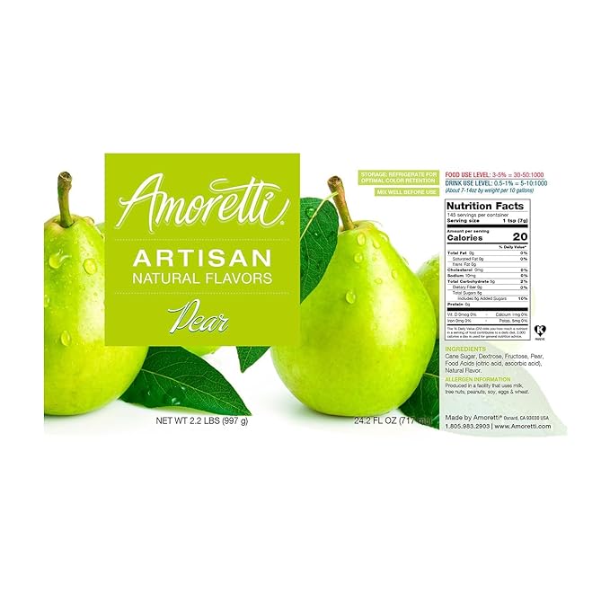 Amoretti - Natural Pear Artisan Flavor Paste, 8 oz, Perfect For Ice Cream, Beverages, Cakes, and more, Preservative Free, Vegan, Gluten Free, No Artificial Sweeteners, Highly Concentrated