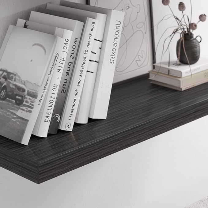 Floating Shelf, Set of 1 Wall Shelf, 30 in W x 12.75 in D x 2 in H Wooden Floating Wall Shelf with Invisible Brackets for Living Room/Bedroom/Bathroom/Kitchen Storage and Decor, Black Wood