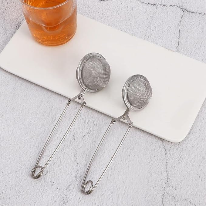 Silver Snap Ball Tea Strainer with Handle,Tea Strainer Ball Stainless Steel Tea Infuser Filter, Tea Strainers and Filters, Tea Accessories for Loose Leaf Tea Spices Seasonings Kitchen and Dining