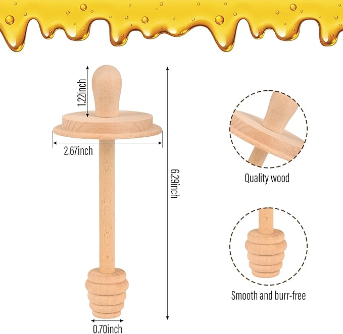 Wooden Mason Jar Honey Dippers - Honey Dipper Wooden Stick for Regular Mouth Mason Jars, Honey Spoon Mason Jar Honeycomb Lid for Regular Mouth 16 oz Mason, Ball Jars (1X Honey Dippers Standard 16OZ)