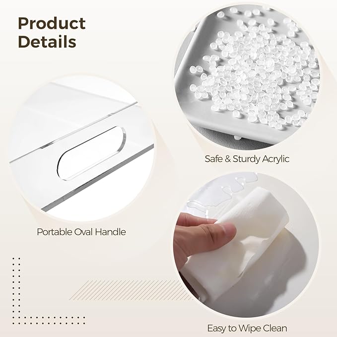 2-Pack Acrylic Trays, Clear Serving Trays with Handles 15.4x11.4" & 7.9x7.9", Decorative Vanity Trays for Bathroom, Countertop, Food Display, Smooth Edge Drawer Organizers