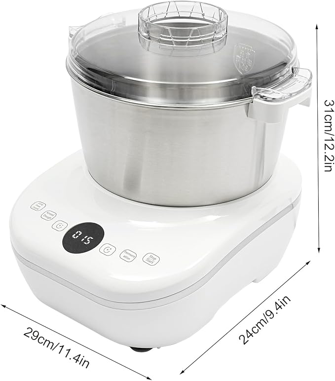 5L Electric Dough Maker with Ferment Function, 304 Stainless Steel Dough Mixer Machine with Digital Timer, Large Capacity Household Flour Kneading Machine for Pizza Bread Baking (White)