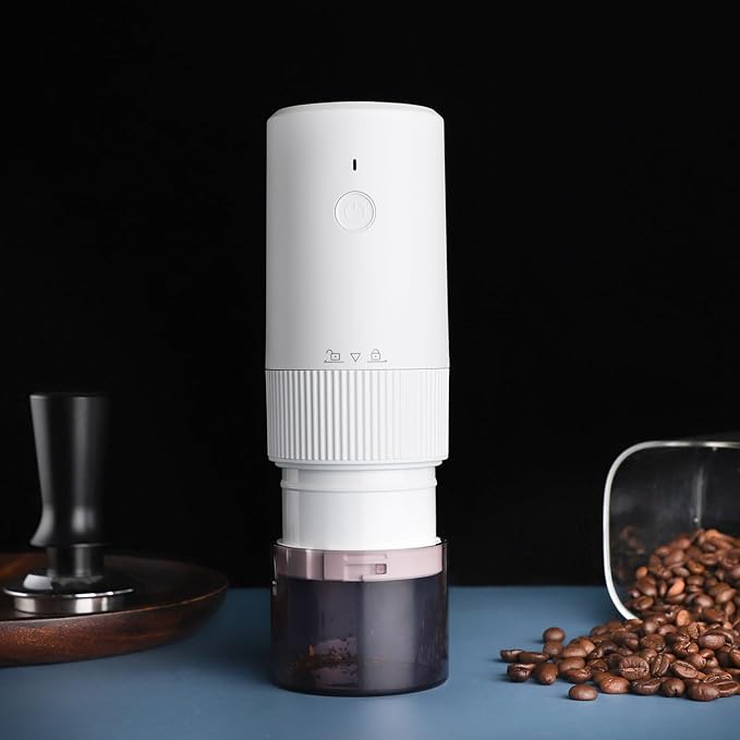 Electric Coffee Grinder Automatic Conical Burr Coffee Grinder with Precise Adjustable Settings, Portable Coffee Grinders for Travel (White)