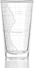 Well Told Engraved Milwaukee Wisconsin Map Pint Glass, Etched Beer Gift (16 oz, Clear) City Map Pint, Custom City Glassware, Gifts For Beer Lovers