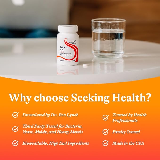 Seeking Health Folinic Acid - Methylated Form of Folate Precursor - Folinic Acid Supplement Supports Heart Health - Metabolically Active Alternative to Folate - 1360 mcg, 60 Lozenges