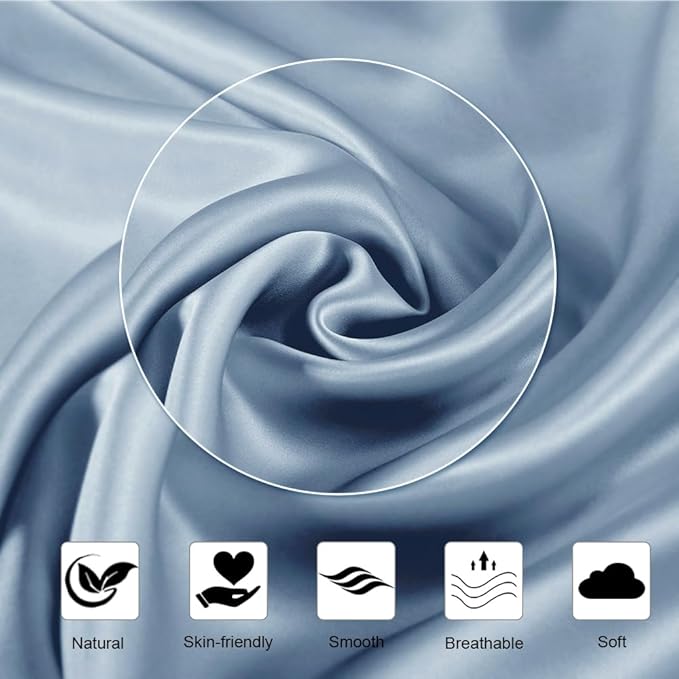 Ravmix Silk Pillow Cases with Zipper, 21momme Mulberry Silk Pillowcase for Hair Skin Health, Soft Smooth Breathable Cool Pillow Cover for Beauty Sleep with Gift Box 1PC(Standard 20"x26", Flint Blue)