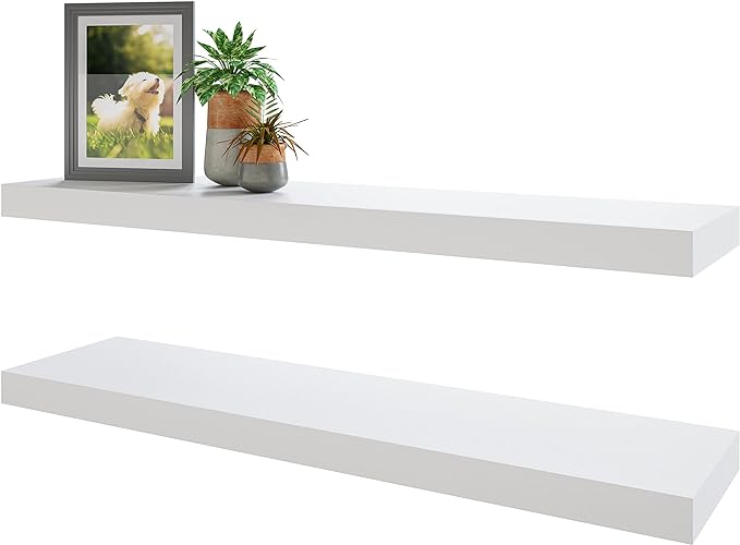BAMEOS Floating Shelf,Wall Shelf,Decor Wall Mounted Shelves,Hanging Shelf Set for Bathroom Kitchen Living,Kitchen,Room Bedroom Storage (White, 47x9)