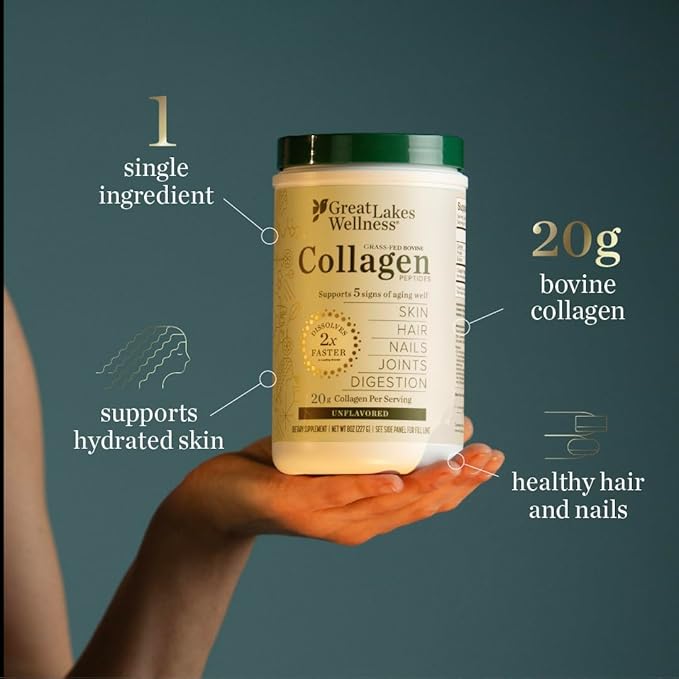 Great Lakes Wellness Collagen Peptides Powder for Skin, Hair, Nails, Joints & Digestion - Unflavored - Quick Dissolve Hydrolyzed, Non-GMO, Keto, Kosher - 10 oz