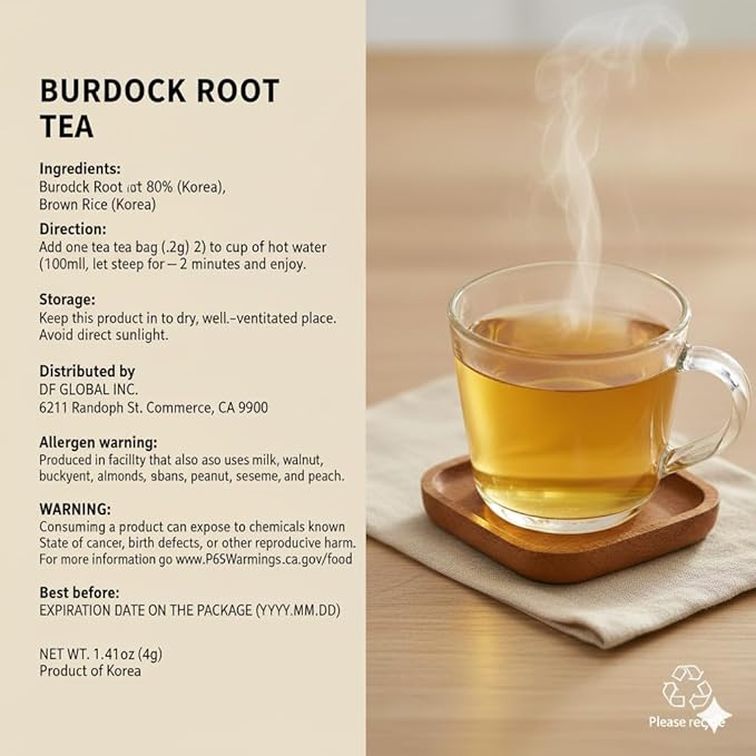 Damtuh Korean Burdock Root Tea – Herbal Wellness & Soothing Drink, Caffeine-Free – 40 Tea Bags (1.5g each)