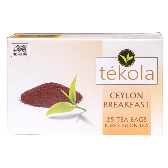 tékola, 6 pack Ceylon Breakfast Black Tea. A premium blend of 100% pure Ceylon Tea. Strong, flavorful and lively, 25 Count (Pack of 6)