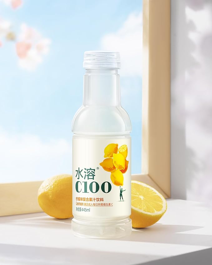 C100 Lemon Flavored Composite Juice Drink，100mg Vitamin C Per Bottle, 12% Real Fruit Juice, -15 fl oz, 445mL, 15 Pack