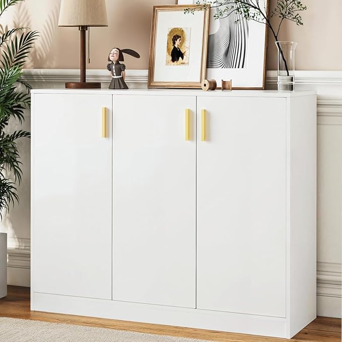 Cozy Castle Buffet Cabinet with Storage, Accent Storage Cabinet with Doors and Shelves, Wood Coffee Bar Sideboard Console Table for Kitchen Living Room Entryway Hallway, 35.4" Tall White