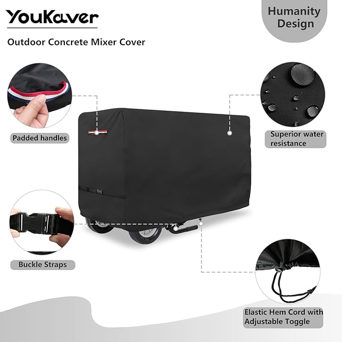 Outdoor Concrete Mixer Cover,Heavy Duty Waterproof Cement Mixers Cover,Made of Heavy-Duty 600D Oxford, All Weather Cement Mixer Covers(50.5"Dx31.5"Wx30"H)