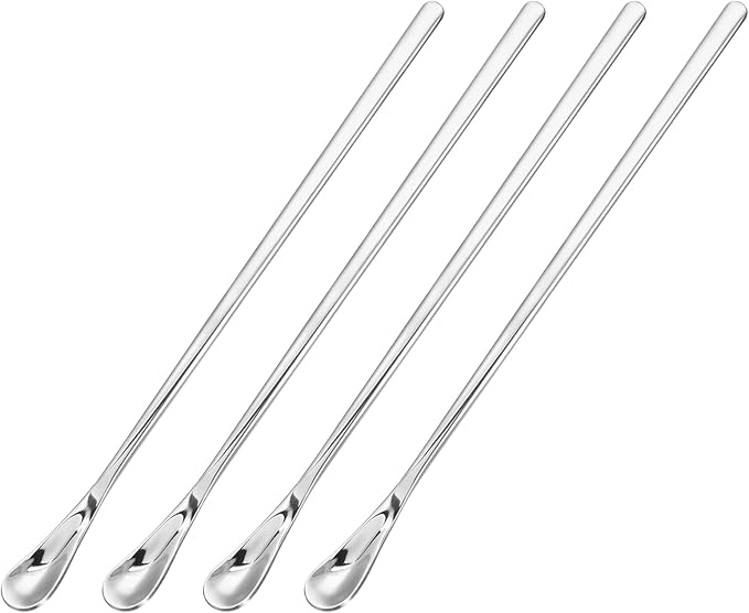uxcell 4Pcs Stainless Steel Mixing Spoon 7.6 Inch Cocktail Stirrer Bar Spoon Drink Stirring Spoon with Long Handle for Bar Cocktail Ice Tea, Silver