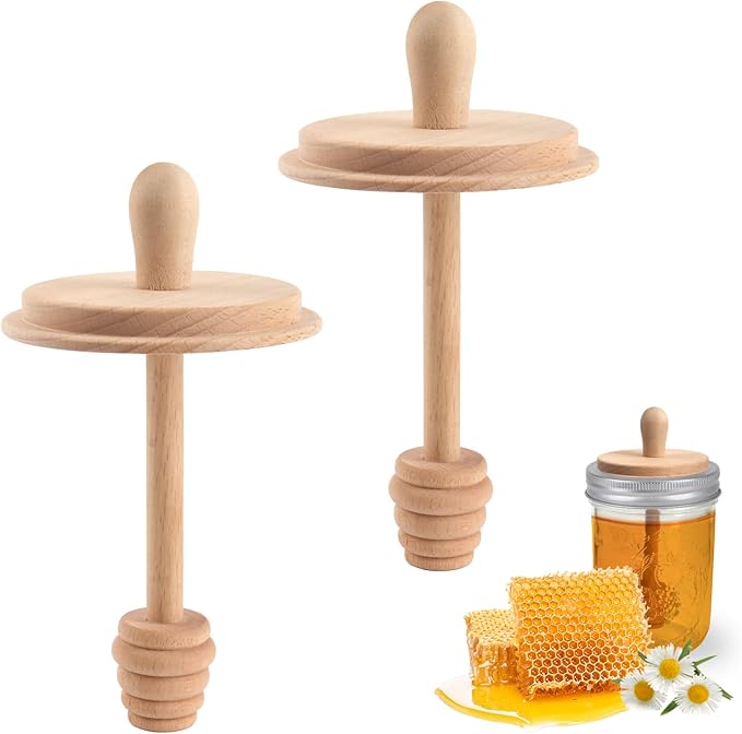 Sun3drucker Wooden Mason Jar Honey Dippers (2X 16OZ Wide Mouth)