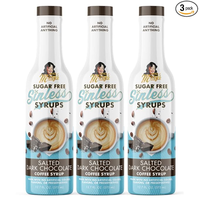Sugar Free 3pk Salted Dark Chocolate Sinless Syrup- Stevia Based, No Sugar Alcohols or Sucralose, No Artificial Sweeteners, Natural Ingredients, Coffee Tea Cocoa Dessert, Keto Friendly, 3 Pack